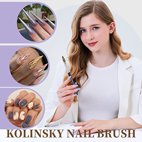 Acrylic Nail Art Brush Size 10, 100% Pure Kolinsky Hair Oval for Application, Professional Extension Manicure Tool Striping Drawing Pen DIY Home Salon, Black, 1.0 Count