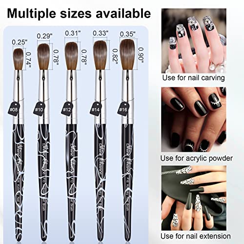 Acrylic Nail Art Brush Size 10, 100% Pure Kolinsky Hair Oval for Application, Professional Extension Manicure Tool Striping Drawing Pen DIY Home Salon, Black, 1.0 Count