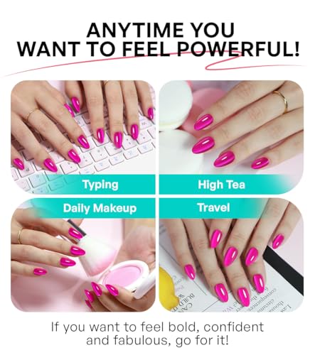 Hot Pink Press on Nails Cateye - GJZEZ Soft Gel Cat Eye Stick on Nails, Short Almond Press Ons, Bright Neon Pink Salon Grade Fake Nails | 16 Sizes - 32 pcs Reusable Summer Prom Nails, Rose Bonbon