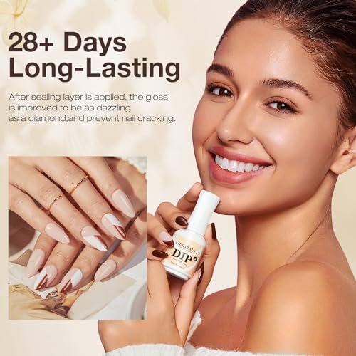 AZUREBEAUTY 4+4pc Dip Powder Liquid Set, 15ml/0.5oz, with Base/Top Coat, Activator, Brush Saver, Nail File– Fast Drying Formula, No UV Light Needed 