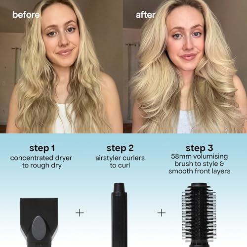 BONDIBOOST 6-in-1 Everlast Airstyler System - Wet to Dry Hair Styler, Hair Dryer Brush with Curlers, Round Brushes, Dryer & Concentrator Attachments, Versatile Heat & Airflow Settings + All Hair Types