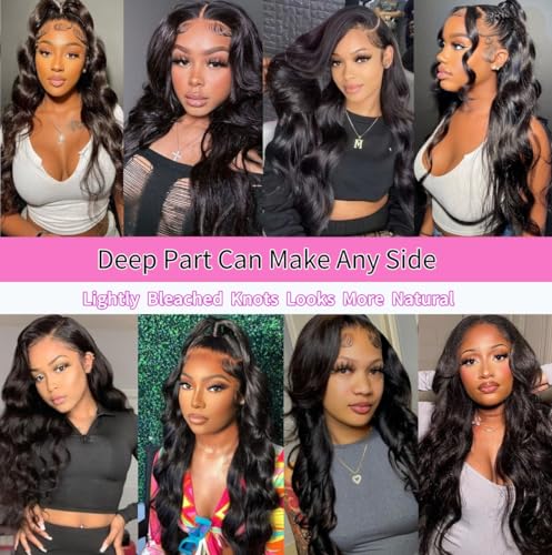 CITY GIRL Body Wave Lace Front Wigs Human Hair Pre Plucked 26 Inch 13x4 hd Transparent Lace Frontal Body Wave Human Hair Wig for Women 200 Density Natural Black