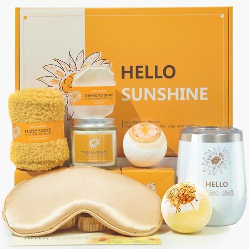 Birthday Gifts for Women, Spa Care Package Gifts Basket Unique, Sunshine Get Well Soon Sunflower Presents Gift Box Set for Women Mom Sister Best Friend Teacher