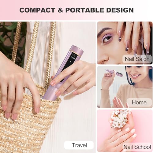 Cordless Nail Drill, 35000RPM Professional Efile Nail Drill Machine, LCD Display Rechargeable Portable Electril Nail Drill with 12pcs Bits and 6pcs Sanding Bands for Acrylic Nails Gel Polish Remover