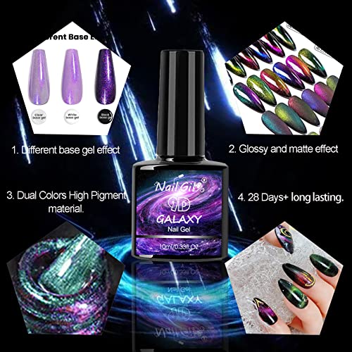 Cat Eye Gel Nail Polish with Magnet Stick, Chameleon Holographic Gel, Dual Colors Magic Effect, Professional Salon-Set