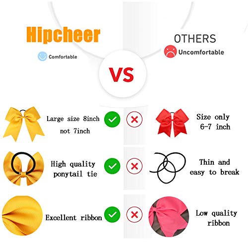 Hipcheer 20pcs 8" Large White Cheer Bows for Girls, Hand-made Grosgrain Ribbon Hair Accessories for Teen Girls Softball Cheerleader Sports (White)