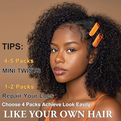 Afro Kinkys Bulk Human Hair 2 Bundles 16 Inch Black Afro Kinky-Curly Human Hair Bundles for Dreadlock Extensions Locs Repair 100% Human Hair 4C Curly for Mini Twist