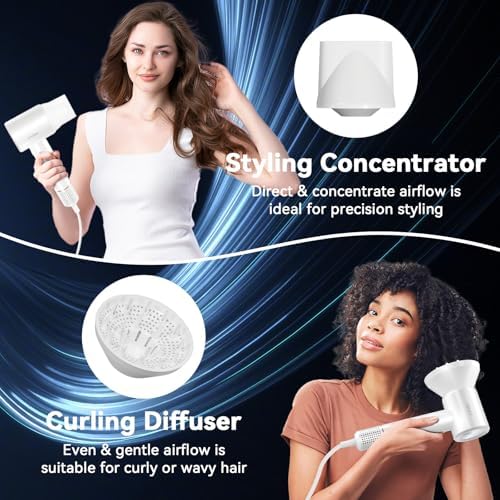 High Speed Hair Blow Dryer|Professional Salon Grade Air Speed, Negative Ion Hair Care|Quiet Design|Suitable for Thick Hair/Styling with Nozzle & Diffuser, Long Motor Lifespan