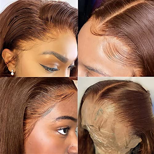 200% Density 13x4 Auburn Brown Body Wave Lace FrontWigs Chestnut Brown Colored Human HairWigs For WomenHD Transparent Lace FrontWig Human Hairwith Baby Hair 24 Inch