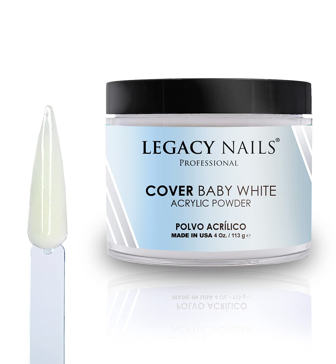 Legacy Nails Professional Cover Acrylic Powder, 4 ounces - Ideal For French Nail Art, Create Nail Art, Nail Extension That Provide a Healthy, Natural Look To Nails (BABY WHITE)