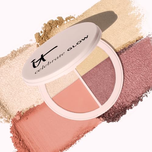 IT Cosmetics Celebrate Glow Face & Eye Makeup Palette - Multitasking Blush, Highlight & Eyeshadow Palette in Matte, Pearl & Shimmer Shades