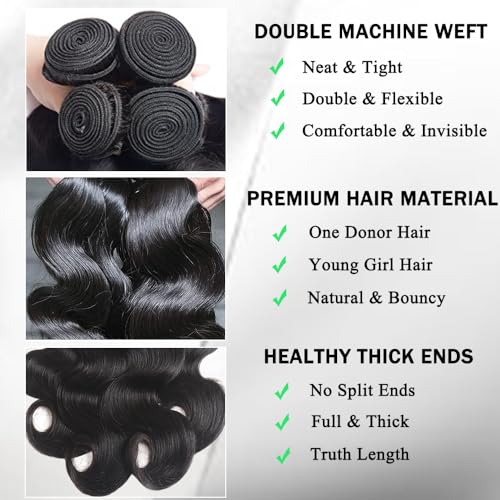 Body Wave Bundles Human Hair 18 20 22 24Inch 12A Brazilian Quick Weave Double Weft Natural Black for Women Hair Extensions