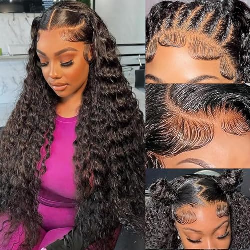 Brazilian Virgin 24 Inch 5x5 HD Lace Closure Deep Wave Wig - Human Hair, Glueless, Pre-Plucked, Deep Curly, 180% Density