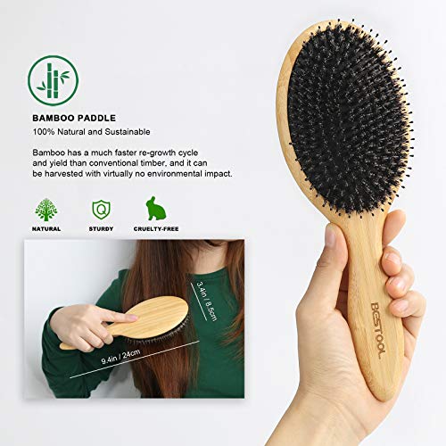 BESTOOL Hair Brush (Regular & Small), Boar Bristle Hair Brushes for Women Men Kids Thick Fine Curly Hair, Hairbrush for Detangling, Soften & Silky Shine