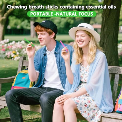 Lemon Flavored Chewable Breather Sticks with Essential Oil Pure-Locked Flavor Breather Chew Stick, Chewable Oral Fixation Tool with 3 Refill Cores for Travel/Office/Car