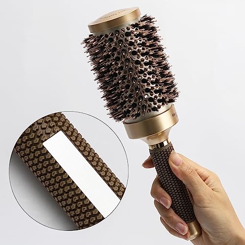 3 Pcs Boar Bristle Round Brush for Blow Drying, Nano Thermal Ceramic and Ionic Tech Hair Brush for Curling and Straightening - Large,Medium and Small Round Brushes