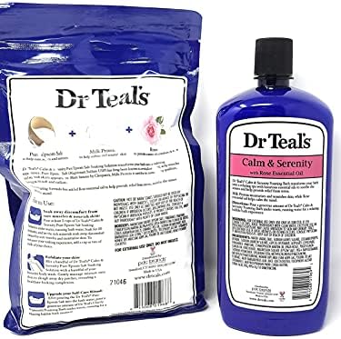 Bundle of Dr Teals Calm & Serenity with Rose Essential Oil (Made with Milk Protein): Pure Epsom Salt Soaking Solution 3 LBS & Foaming Bath 34 FL OZ