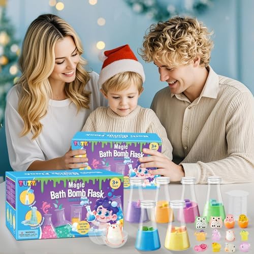 Kids Bath Bombs Potions Kit with 12PCS Surprise Toys Inside & 6PCS Bubble Bath Bottles for Toddlers (Glow)