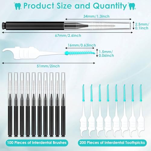 Lezmarket 300PCS Interdental Brushes for Braces, Soft and Bendable Dental Brush for Orthodontic Braces, Braces Cleaner Brush Tooth Pick Teeth Flossers Brushes for Teeth (Black)