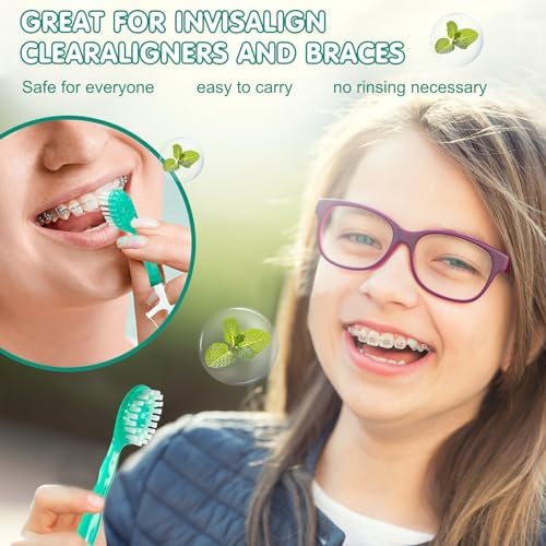 5 in 1 Disposable Mini Toothbrushes on The go Toothbrush Portable Travel Toothbrush(Toothpaste + Tongue Scraper + Floss + Picks Individually Wrapped Prepasted Oral Care Mint 24 Packs