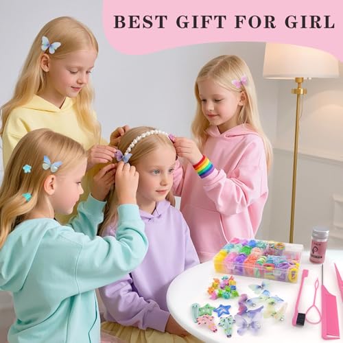 Hair Accessories for Girls, 1350P Colorful Hair Ties with 44P Hair Clips, Glitter Butterfly Hair Clips for Kids, Hair Wax Stick, Butterfly Hair Claws, Hair Barrettes with Hair Comb Set & Organizer Box