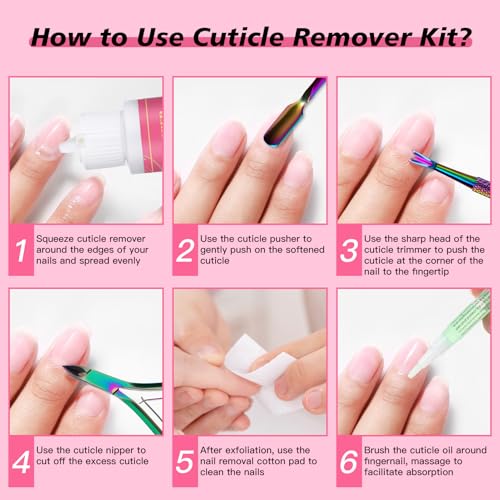 Cuticle Remover Kit - 6.09 Oz Cuticle Remover Cream with Cuticle Trimmer, Cuticle Nipper, Cuticle Pusher, Cuticle Oil Pen for Professional Manicure Nail Cuticle Care Home DIY, Gifts for Women