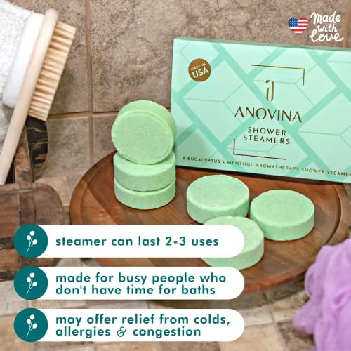 Anovina Eucalyptus & Menthol Shower Steamers β Aromatherapy Shower Tablets with Soothing Vapors β Made in USA β Shower Bomb Gift Set for Men & Women