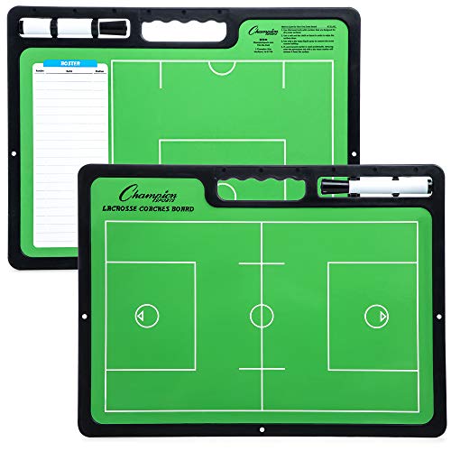 Champion Sports XL Dry Erase Board for Coaching Lacrosse - Whiteboards for Strategizing, Techniques, Plays - 2-Sided Game Boards with Handle - Front Side Full Field - Backside Half Field and Lineup