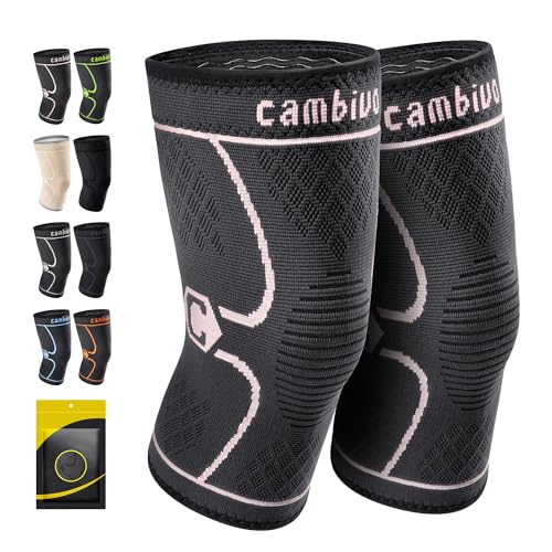 CAMBIVO 2 Pack Knee Brace, Knee Compression Sleeve for Men and Women, Knee Support for Running, Workout, Gym, Hiking, Sports (Pink, Small)