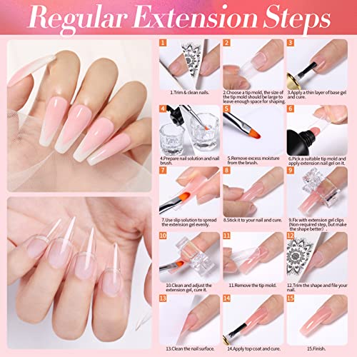 BORN PRETTY Poly Nail Extension Gel Kit-6 Colors Poly Nails Gel Kit Nude Clear Jelly Pink All In One Kit Builder Glue Gel with Nail Lamp Base Top Coat Set Nail Forms French Manicure Set for Beginner Starter DIY at Home Mother's Day Gifts