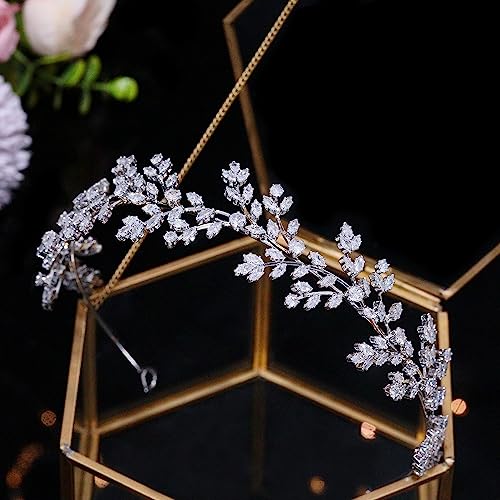 Jorsnovs Fashion Bridal Headpieces for Wedding Bride Hair Accessories Cubic Zirconia Headbands for Women CZ Birthday Gifts