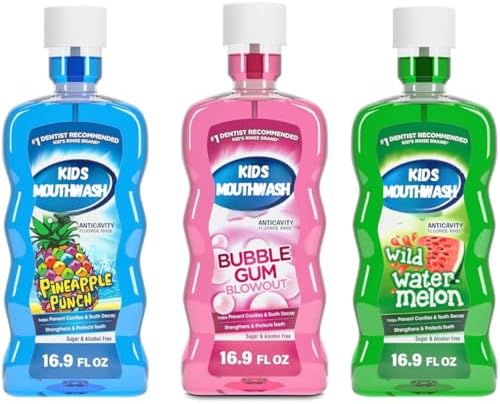 Kids Anticavity Fluoride Mouthwash Variety Pack, Sugar & Alcohol Free, Bubble Gum, Pineapple, & Watermelon, 16.9 fl. oz. (3 Pack)