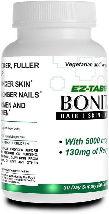 Bonita V Vegan Hair Nails and Skin Vitamins for Women - 20 Active Ingredients Including Biotin - Stronger Nails, Healthy Skin, Hair Growth - 60 EZ-TAB Veggie Tablets