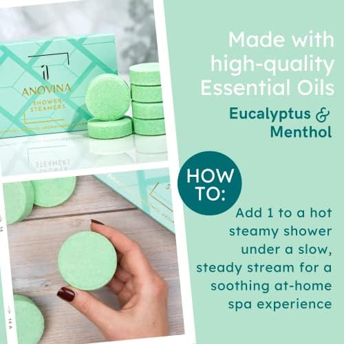 Anovina Eucalyptus & Menthol Shower Steamers β Aromatherapy Shower Tablets with Soothing Vapors β Made in USA β Shower Bomb Gift Set for Men & Women