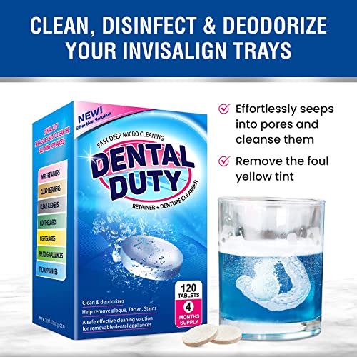 120 units Retainer Cleaner and Denture Cleaning Tablets - Mouthguard cleaner and Denture cleaner tablets Remove Plaque, Odors and Stains from Aligners, Night guard and Removable Dental Appliances
