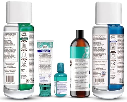 GuruNanda Shine Bright Stay Fresh – Dual Barrel Whitening & Breath Harmonizer Mouthwash & Neem Toothpaste for Long-Lasting Fresh Breath & Teeth Whitening