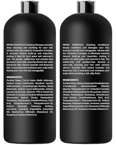 Chelating Hard Water Shampoo and Conditioner Set with Chelactik-3 & Rosemary Oil - Color Safe Metal Detox Shampoo and Conditioner for Mineral Build-Up & Swimmers Hair - 16 fl oz each