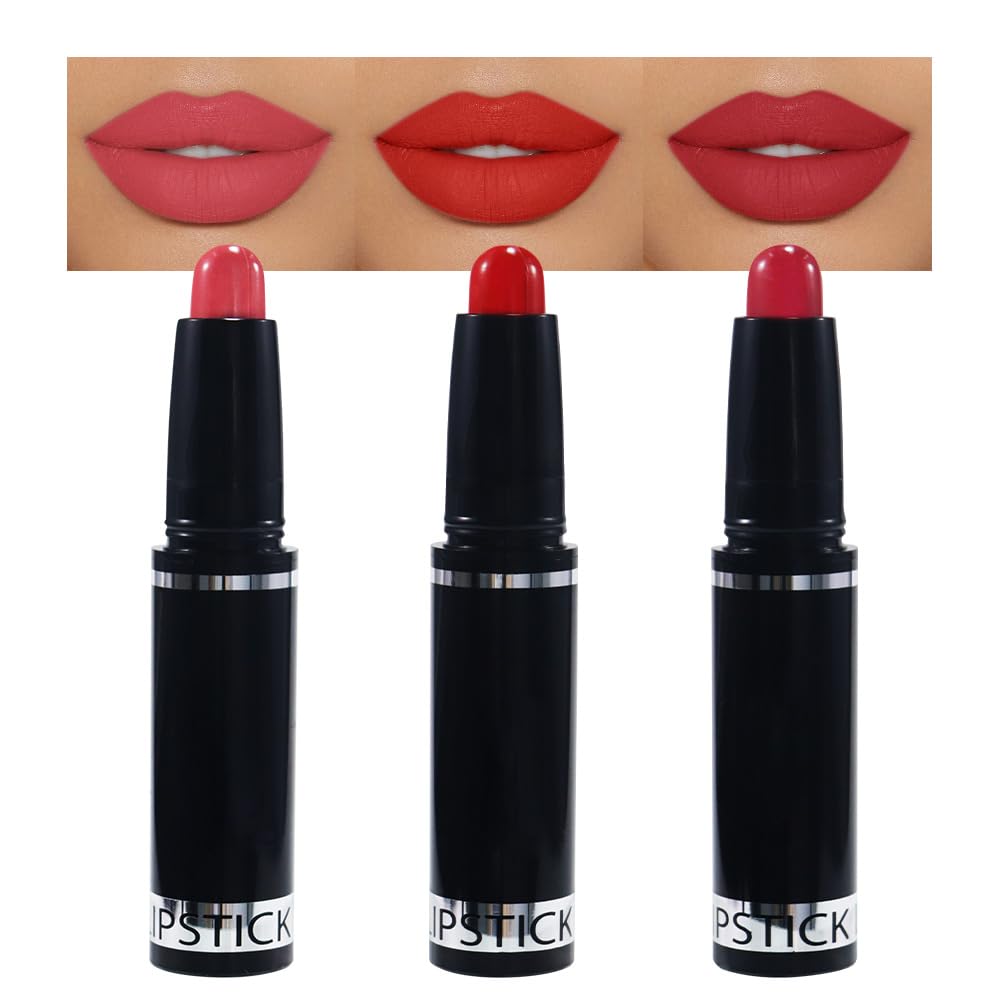 CAKAILA 3 Pcs Matte Lipstick Crayon Pencil Set,Pink Bright Red Light to Dark Velvet Lip Stick for Women's 24 Hour Long Lasting Waterproof Lip Liner,labiales mate 24 horas originales