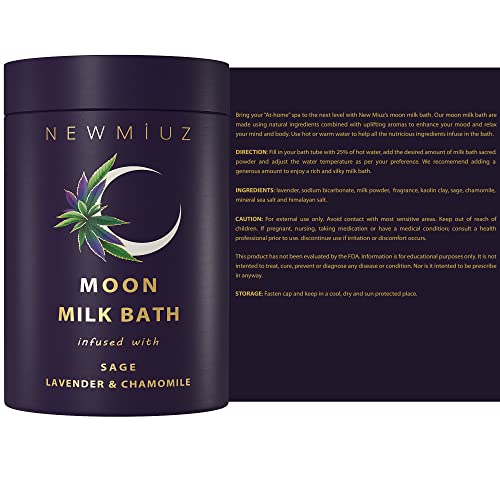 Cleansing Sage Moon Milk Bath Soak - Lavender Chamomile - Moisturize & Soften Skin Spiritual Stress Relief Gifts for Women Destress Luxury Spa Bath Salt Powder Birthday Perfect Stocking Stuffers