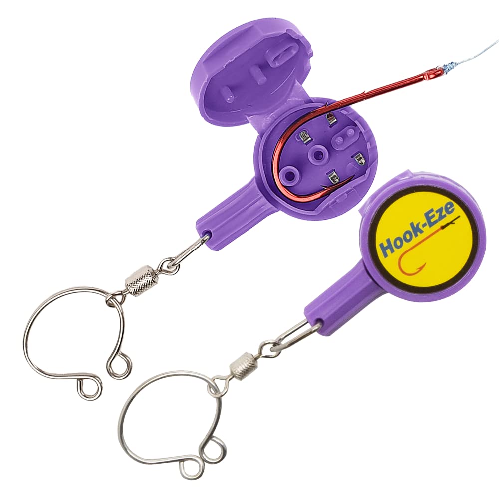 HOOK-EZE 2023 Updated Design Fishing Gear Knot Tying Tool | Pack of 2 | Protect from Fish Hooks | Tie Fishing Knots Easily | Cool Gadgets | Ice & Fly Fishing Gifts for Beginner Anglers - Purple