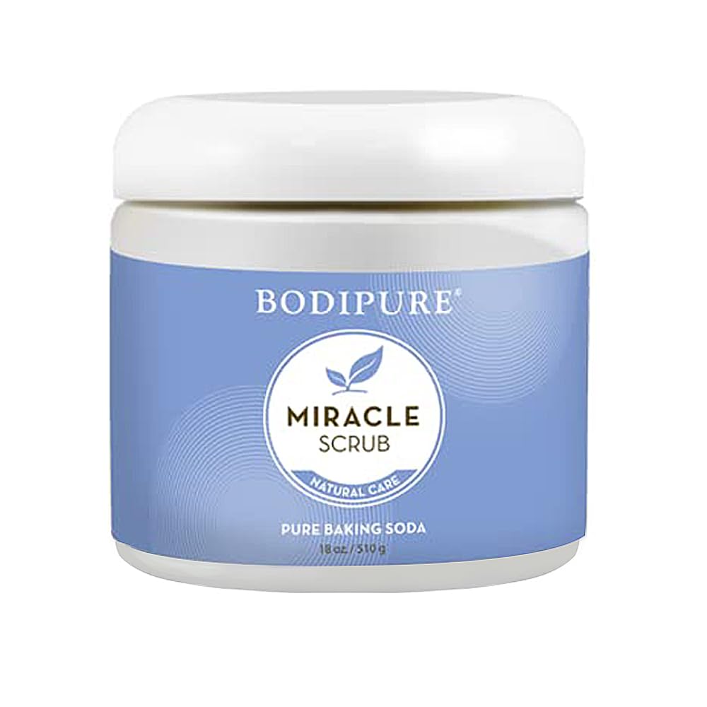 BODIPURE Miracle Baking Soda Foot Scrub – Spa Quality Cooling and Soothing Foot Scrub with Peppermint, and Baking Soda – Gently Exfoliating, Deodorizing, and Refreshing Feet, 18 Ounce