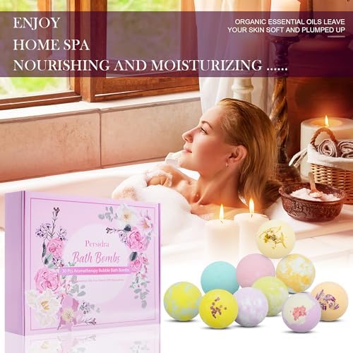 Bath Bombs for Women Gift Set - 30 Natural and Organic Bath Bombs with Essential Oils & Moisturizing Shea Butter, Spa Birthday Gift, Mother's Day, Selfcare Gifts for Her, Women, Bridesmaid Gift