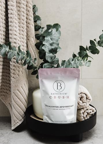 Bathorium Eucalyptus Apothecary Crush, Muscle Recovery Bath Soak, Eucalyptus & Tea Tree Oils, Post-Workout, Sinus Relief, pH-Balanced, 5+ Baths, 21 oz