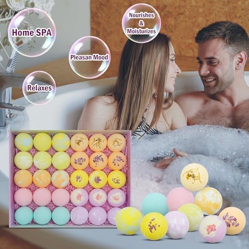 Bath Bombs for Women Gift Set - 30 Natural and Organic Bath Bombs with Essential Oils & Moisturizing Shea Butter, Spa Birthday Gift, Mother's Day, Selfcare Gifts for Her, Women, Bridesmaid Gift