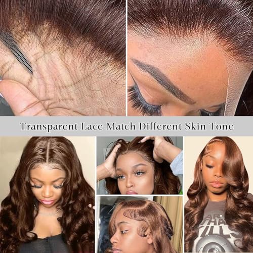 Chocolate Brown Lace Front Wig Human Hair 30 Inch 200% Density 13x6 Hd Transparent Body Wave Lace Front Brown Wigs Human Hair 4# Glueless Wigs for Women