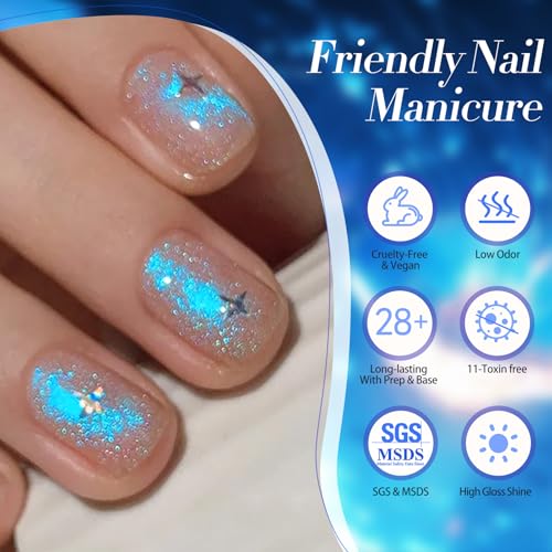 Born Pretty Cat Magnetic Eye Gel Nail Polish Aurora Mermaid Blue Purple Pink Yellow Red Gel Polish Glass Holographic Glitter Gel Nail Polish for Nail Art Manicure Salon DIY 6PCS 7ML