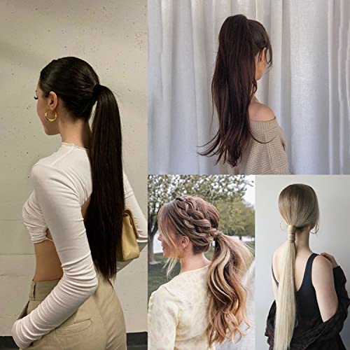 Claw Clip Ponytail Extension 18" Clip in Wavy Ponytail Hair Extensions Long Pony Tails for Women Extensions Ash Blonde Mix Light Brown Wave Hairpiece