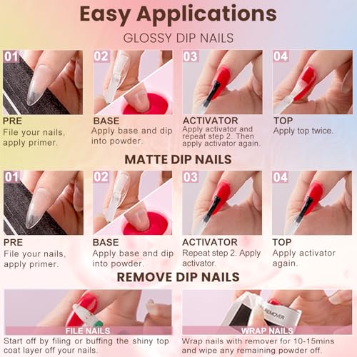 Lavender Violets Dip Powder Nail Kit: 48 Colors Pink Green Blue Orange Yellow with Dip Powder Liquid Set and Essential Manicure Tools for Home Salon Manicure G905