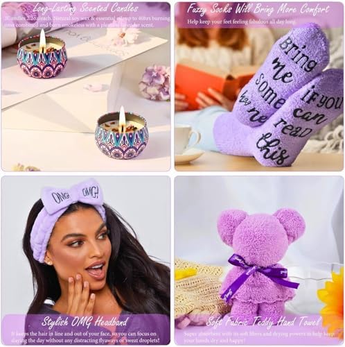 Lavender Get Well Soon Gift Baskets for Women 13pcs Self Care Package for Sick Friend Mom Sister, Get Well Gifts for Women after Surgery Speedy Recovery Feel Better Thinking of You Gift w/Dried flower