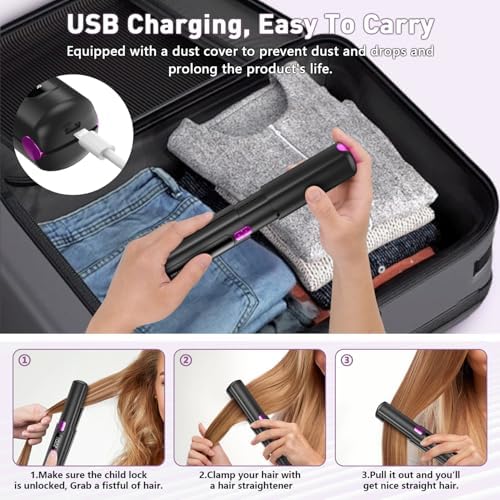 Hair Straightener,Cordless Rechargeable Flat Iron (LCD),Cordless Hair Straightener 4500mAh,Portable Travel Straightener and Curler 2 in 1,Mini Ceramic Curling Iron,USB Rechargeable Hot Tools